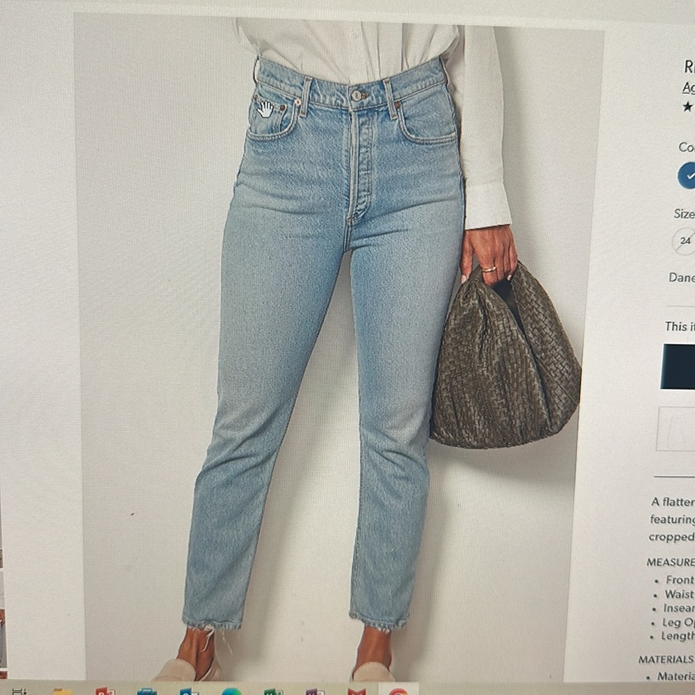 Agolde Riley High Rise Straight Crop Jeans, size 26, color Volt